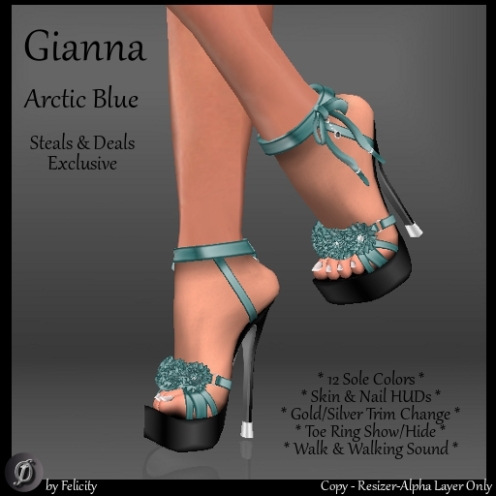 *Felicity* Gianna Stilettos in Arctic Blue with 12 colors texture change sole.